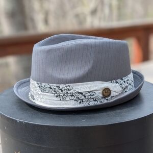 Goorin Bros Gray Pinstripe Moretti Fedora Top Hat Large with Authentic Hat Box